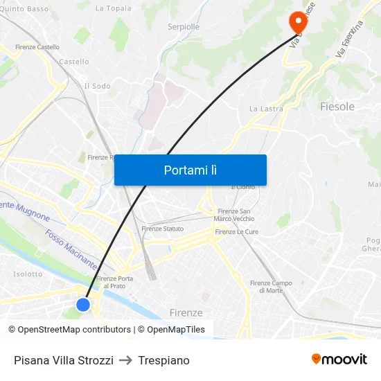Pisana Villa Strozzi to Trespiano map