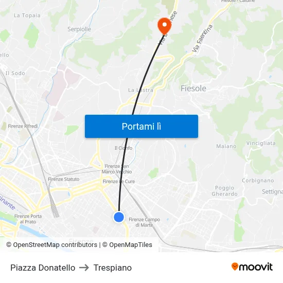 Piazza Donatello to Trespiano map