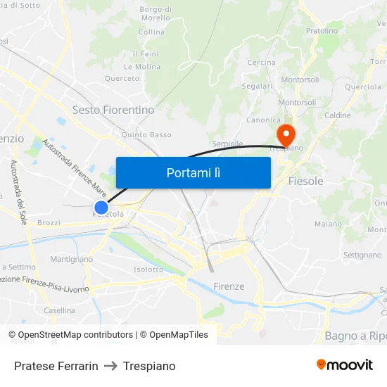 Pratese Ferrarin to Trespiano map