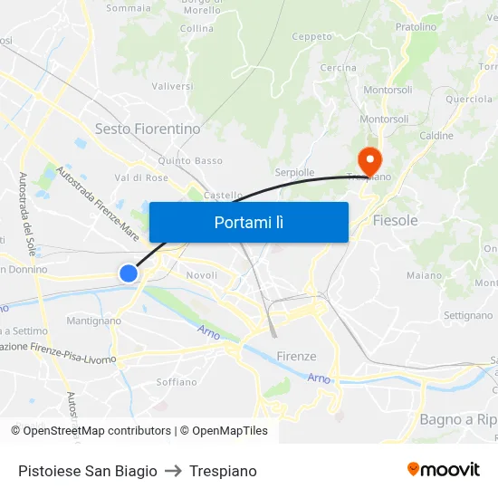 Pistoiese San Biagio to Trespiano map