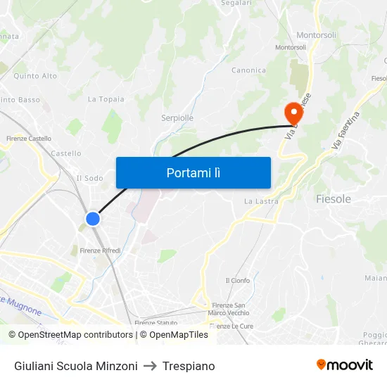 Giuliani Scuola Minzoni to Trespiano map