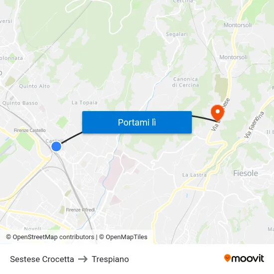 Sestese Crocetta to Trespiano map