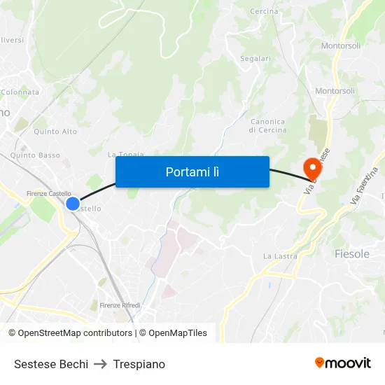 Sestese Bechi to Trespiano map