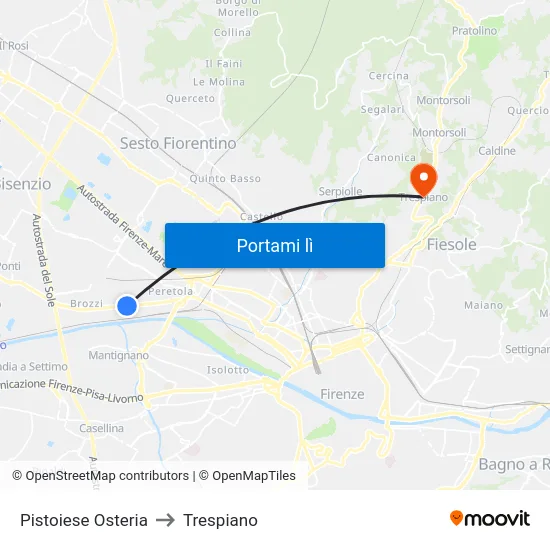 Pistoiese Osteria to Trespiano map