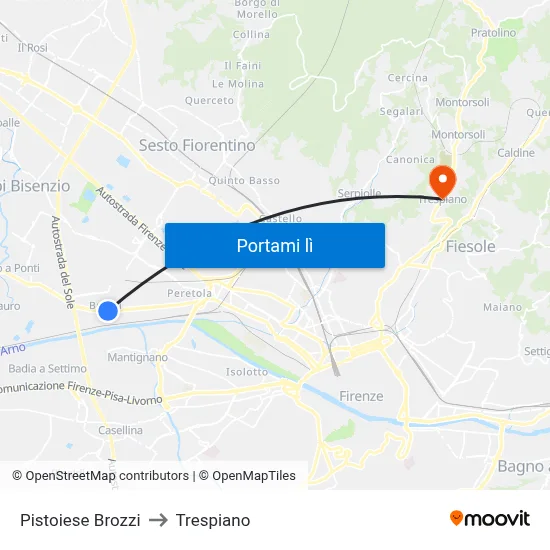 Pistoiese Brozzi to Trespiano map