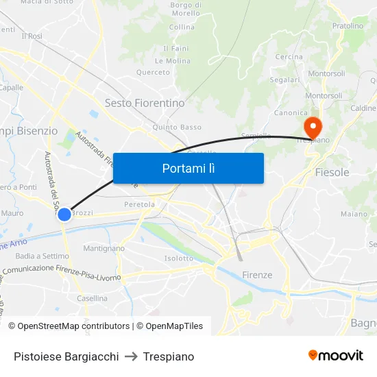 Pistoiese Bargiacchi to Trespiano map