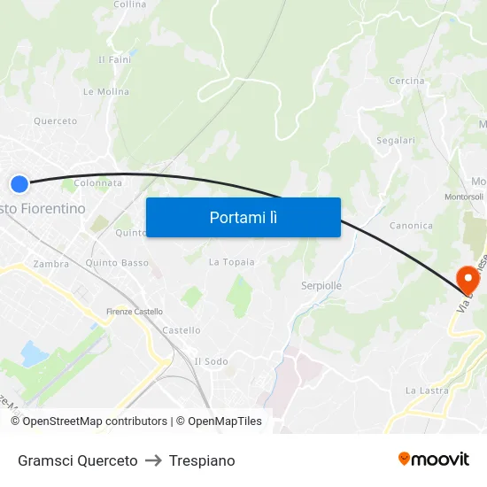 Gramsci Querceto to Trespiano map