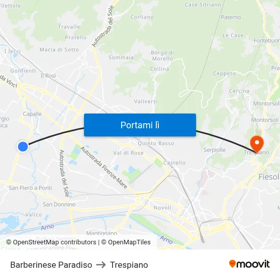 Barberinese Paradiso to Trespiano map