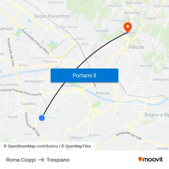 Roma Cioppi to Trespiano map