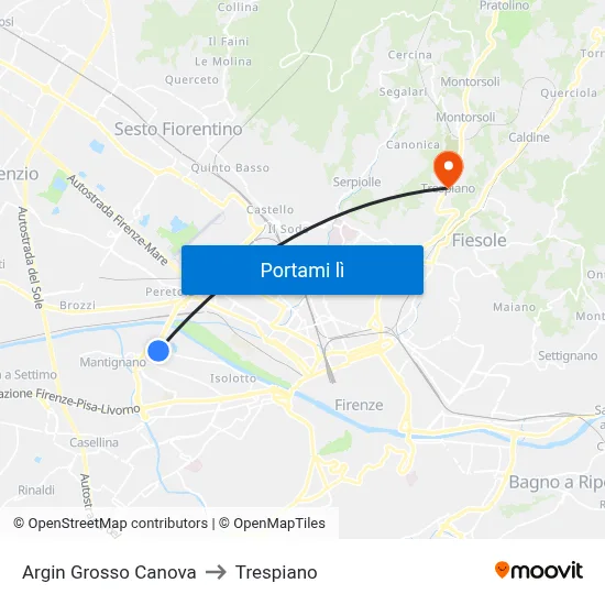 Argin Grosso Canova to Trespiano map
