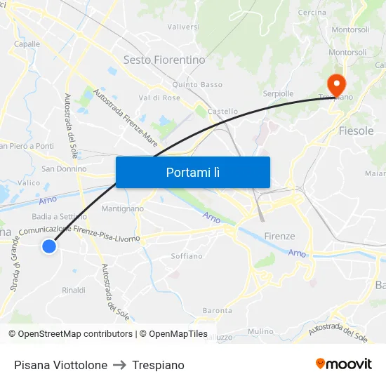 Pisana Viottolone to Trespiano map
