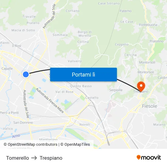 Tomerello to Trespiano map