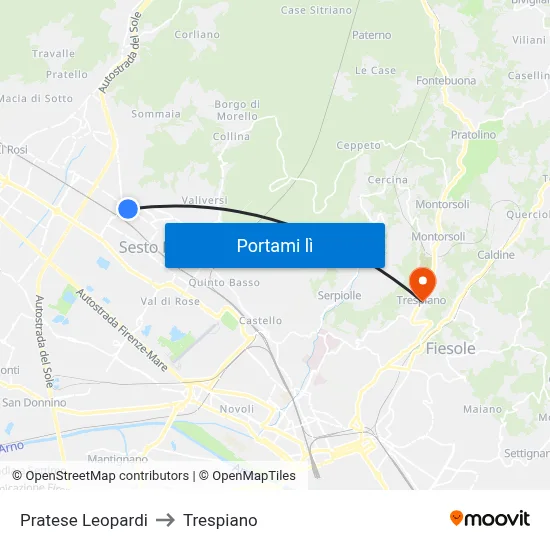 Pratese Leopardi to Trespiano map