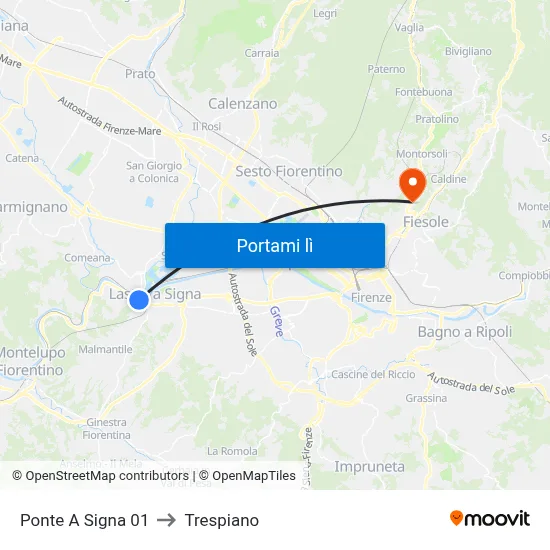 Ponte A Signa 01 to Trespiano map