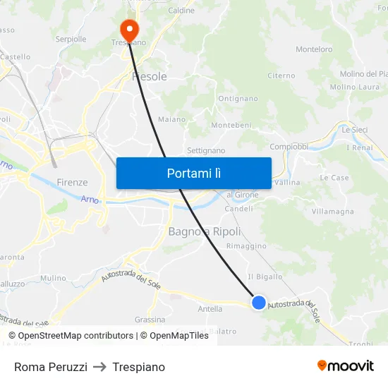 Roma Peruzzi to Trespiano map
