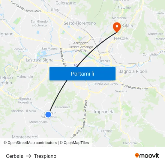 Cerbaia to Trespiano map