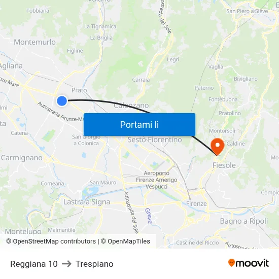 Reggiana 10 to Trespiano map