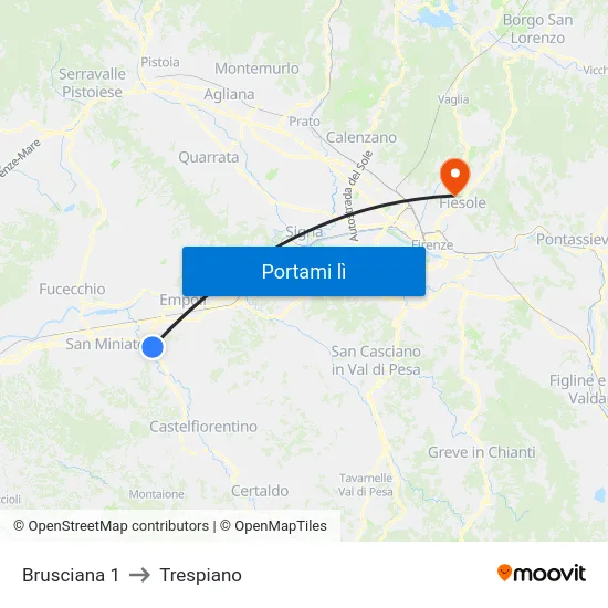 Brusciana 1 to Trespiano map