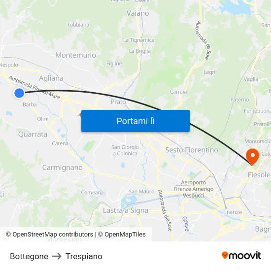 Bottegone to Trespiano map