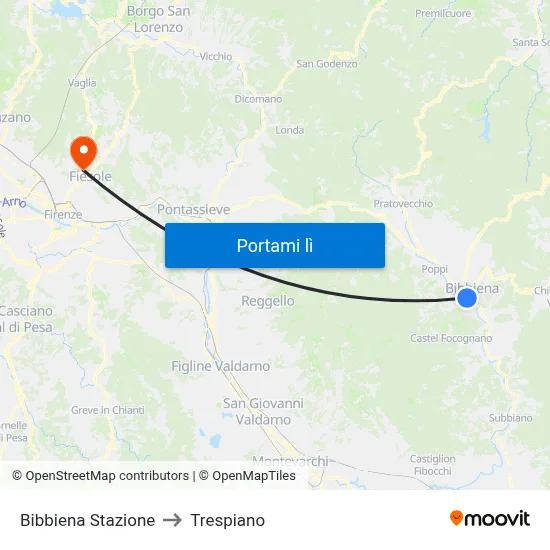 Bibbiena Stazione to Trespiano map