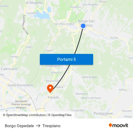 Borgo Ospedale to Trespiano map
