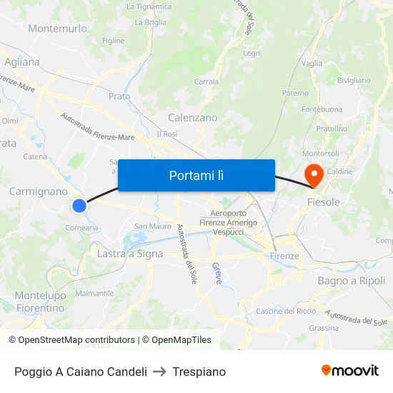 Poggio A Caiano Candeli to Trespiano map