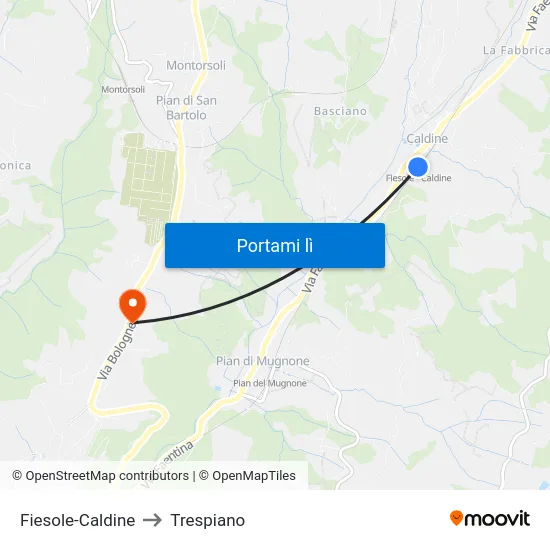 Fiesole-Caldine to Trespiano map