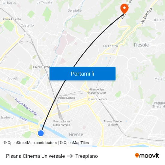 Pisana Cinema Universale to Trespiano map
