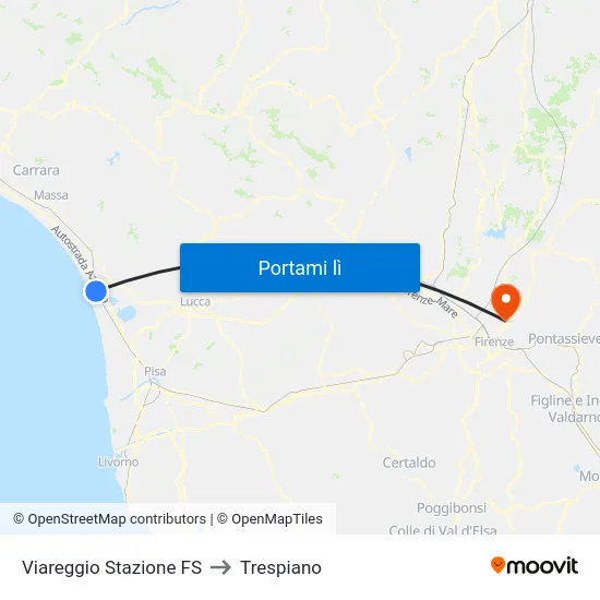 Viareggio Stazione FS to Trespiano map