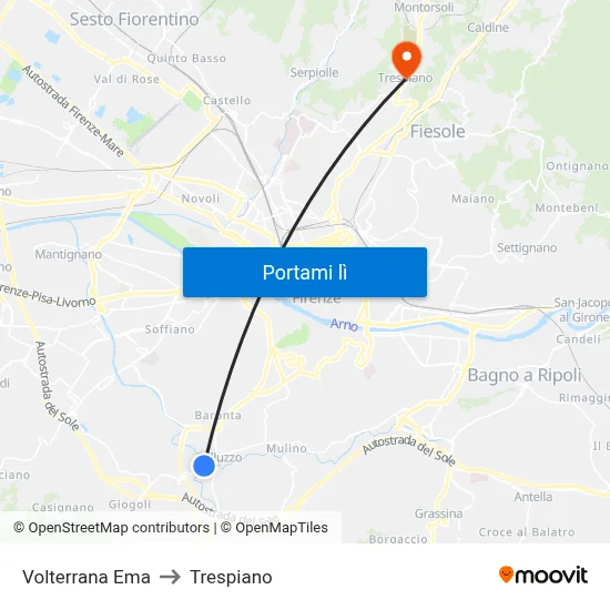 Volterrana Ema to Trespiano map