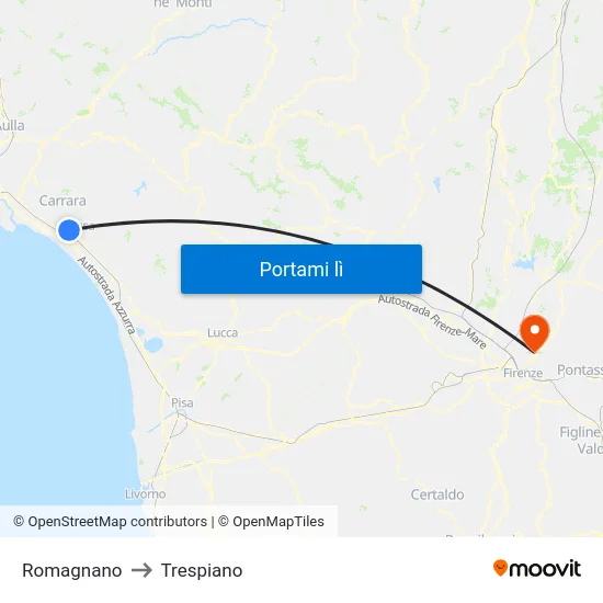 Romagnano to Trespiano map
