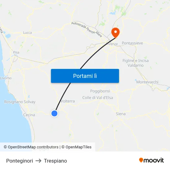 Ponteginori to Trespiano map