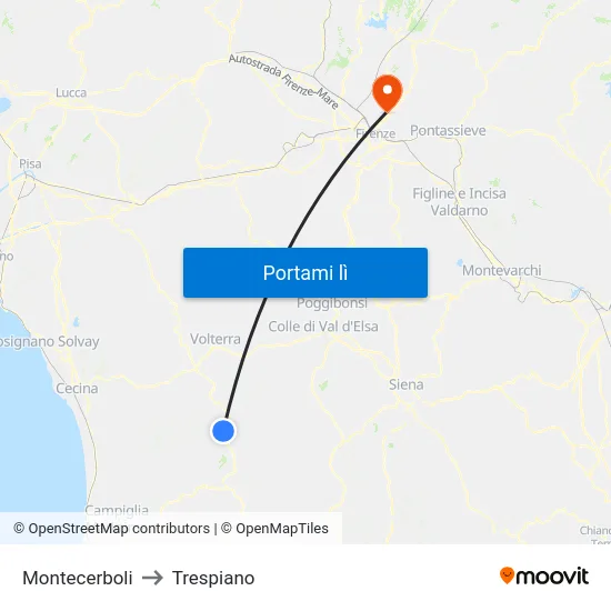 Montecerboli to Trespiano map