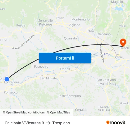 Calcinaia V.Vicarese 9 to Trespiano map
