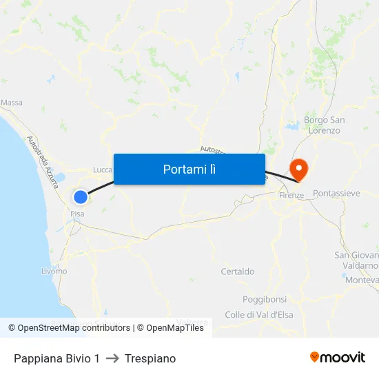Pappiana Bivio 1 to Trespiano map