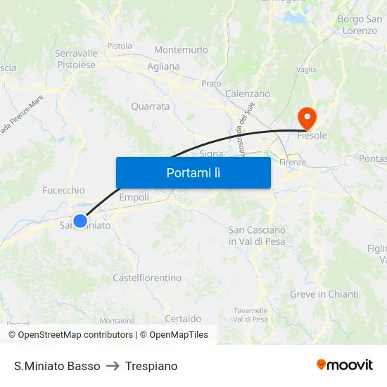 S.Miniato Basso to Trespiano map