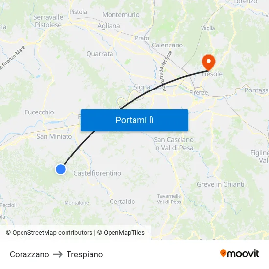 Corazzano to Trespiano map