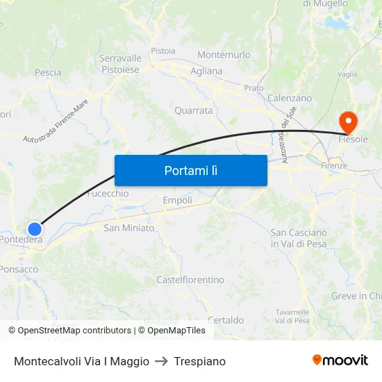 Montecalvoli Via I Maggio to Trespiano map