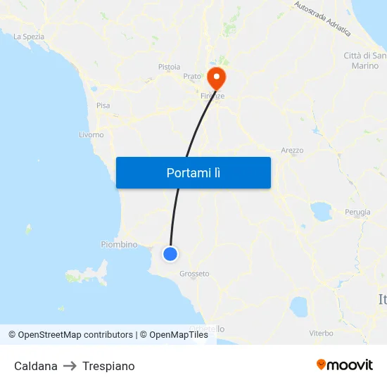 Caldana to Trespiano map