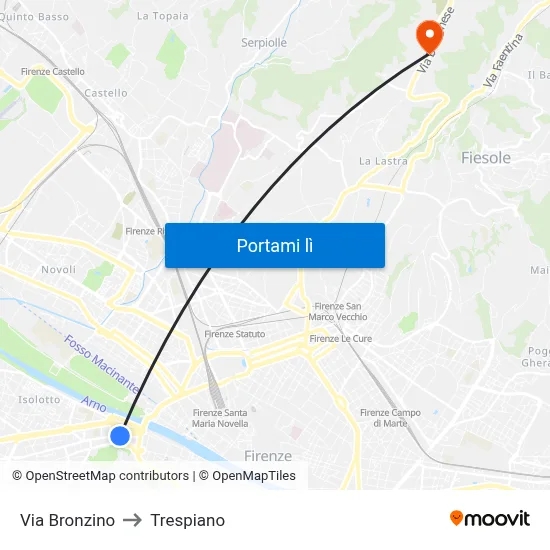 Via Bronzino to Trespiano map