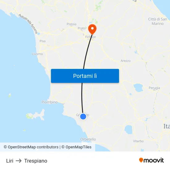 Liri to Trespiano map