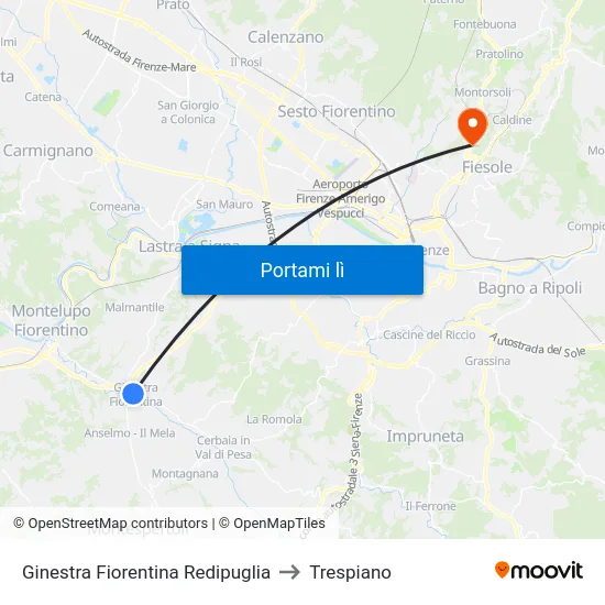 Ginestra Fiorentina Redipuglia to Trespiano map