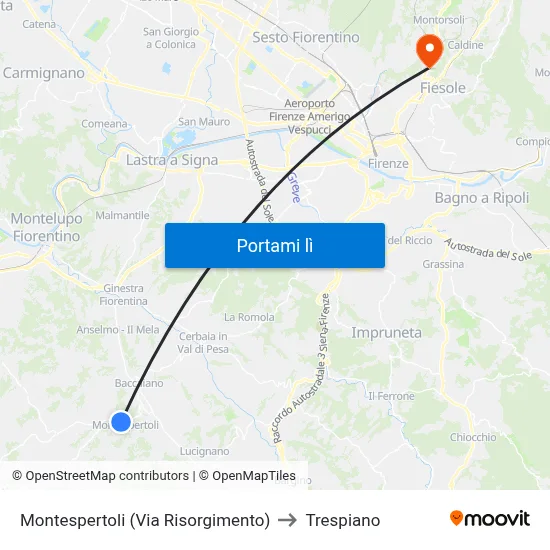 Montespertoli (Via Risorgimento) to Trespiano map
