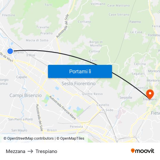 Mezzana to Trespiano map