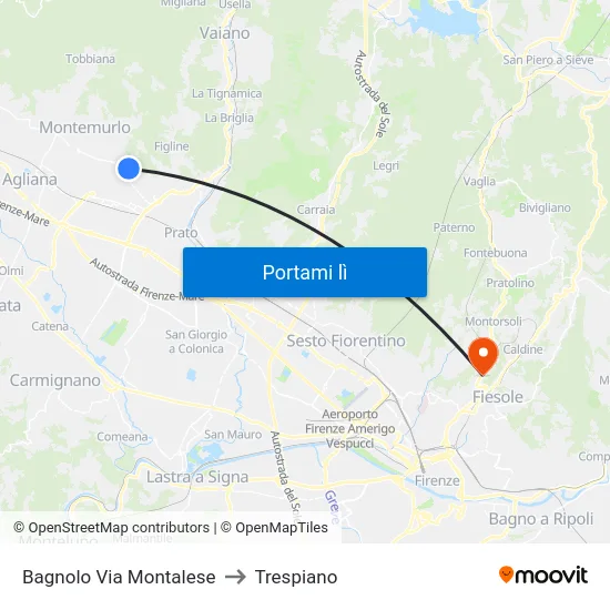 Bagnolo Via Montalese to Trespiano map
