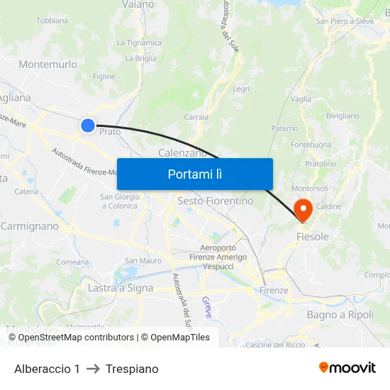 Alberaccio 1 to Trespiano map