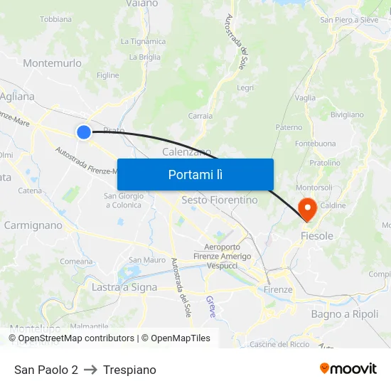 San Paolo 2 to Trespiano map