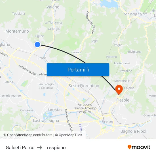Galceti Parco to Trespiano map