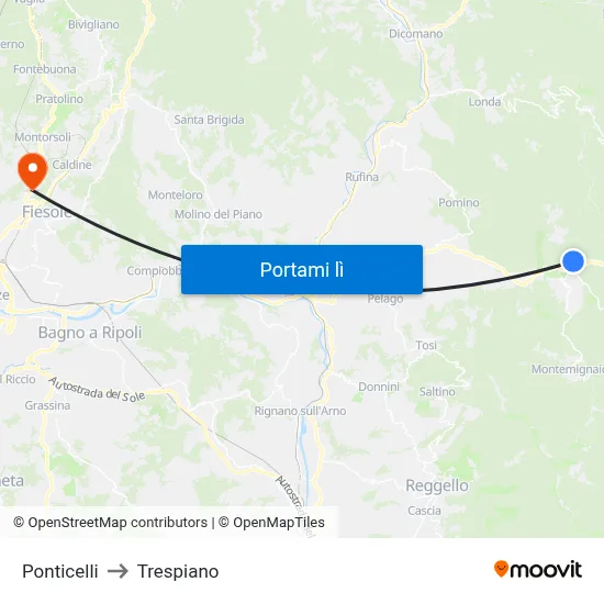 Ponticelli to Trespiano map