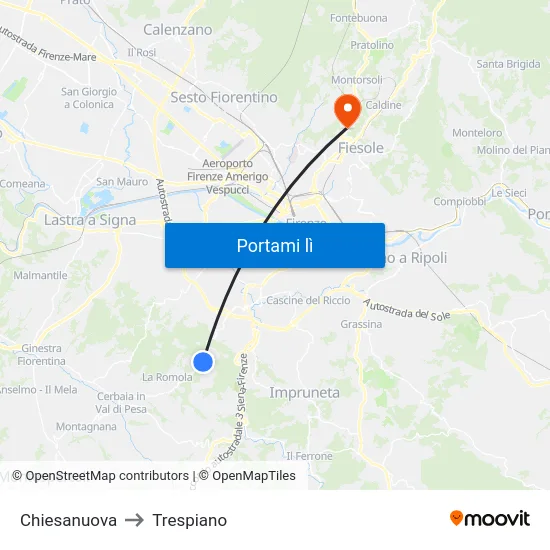 Chiesanuova to Trespiano map